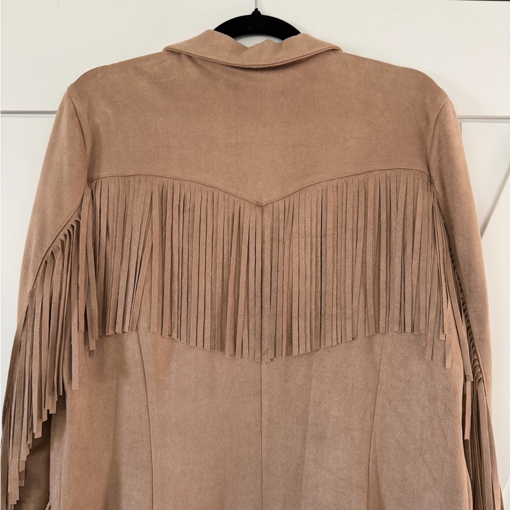 TCEC Mocha Suede Fringe Blazer Jacket - Picture 9 of 11